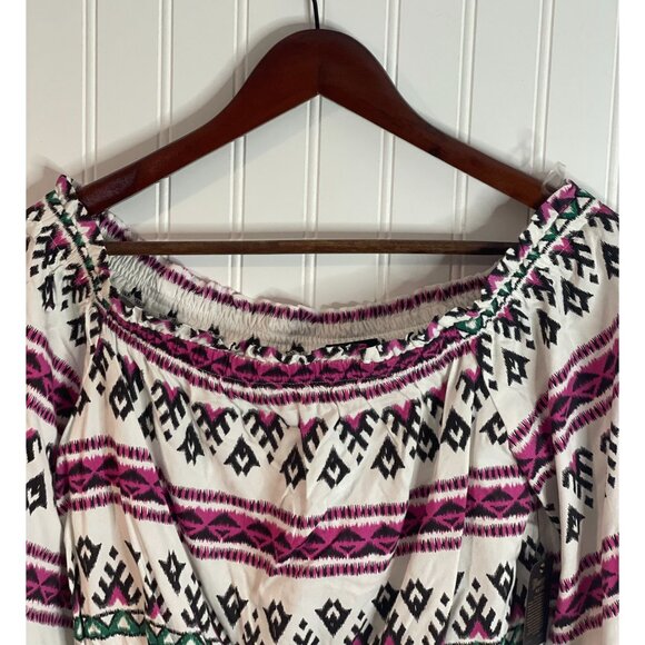 Wrangler Womens Retro Off-Shoulder Boho Top White Pink & Black Size Small - Picture 5 of 14